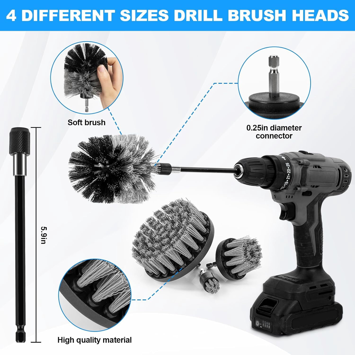 23PCS Car Detailing Kit, Car Cleaning Drill Brush Set with Extension Rod, Auto Detailing Supplies for Interior, Exterior, Wheels, Tires, Dashboard and Seats