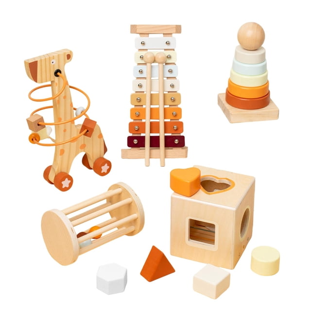 5 piezas de juguete de madera para bebés Los juguetes para educación preescolar sonda instrumentos musicales de aprendizaje temprano para niños para