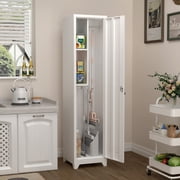 Marcree 65 H Mop Closet Cabinet,Slim Pantry Cabinet with Single Door,Utility Storage Cabinet,Bathroom Cabinet with 3 Adjustable Shelves,White