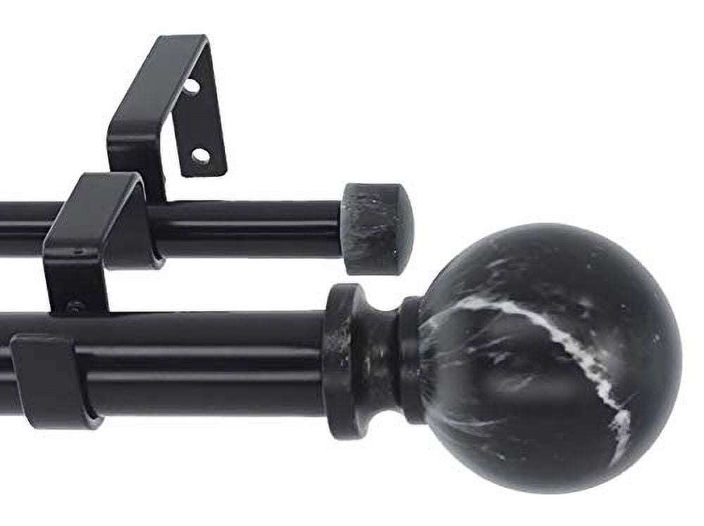 MERIVILLE 1" Double Curtain Rod Set, Adjustable 48–84 Inches, Black Marble Ball Finials, Black