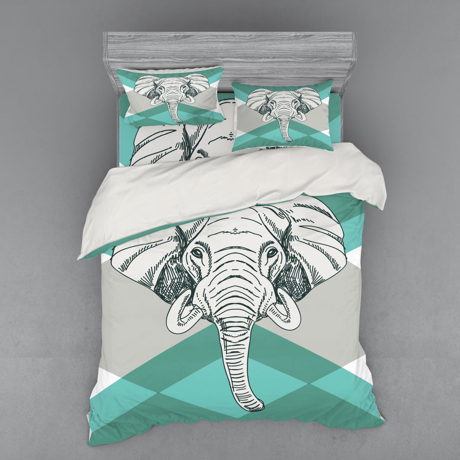 Elephant Duvet Cover Set, Contemporary Image of Animal Head Minimalist