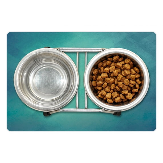 Teal Pet Mat for Food and Water, Retro Inspired Grunge Style Abstract Pattern Vintage Design Calming Color Scheme, Non-Slip Rubber Mat for Dogs and Cats, 18" X 12", by Ambesonne