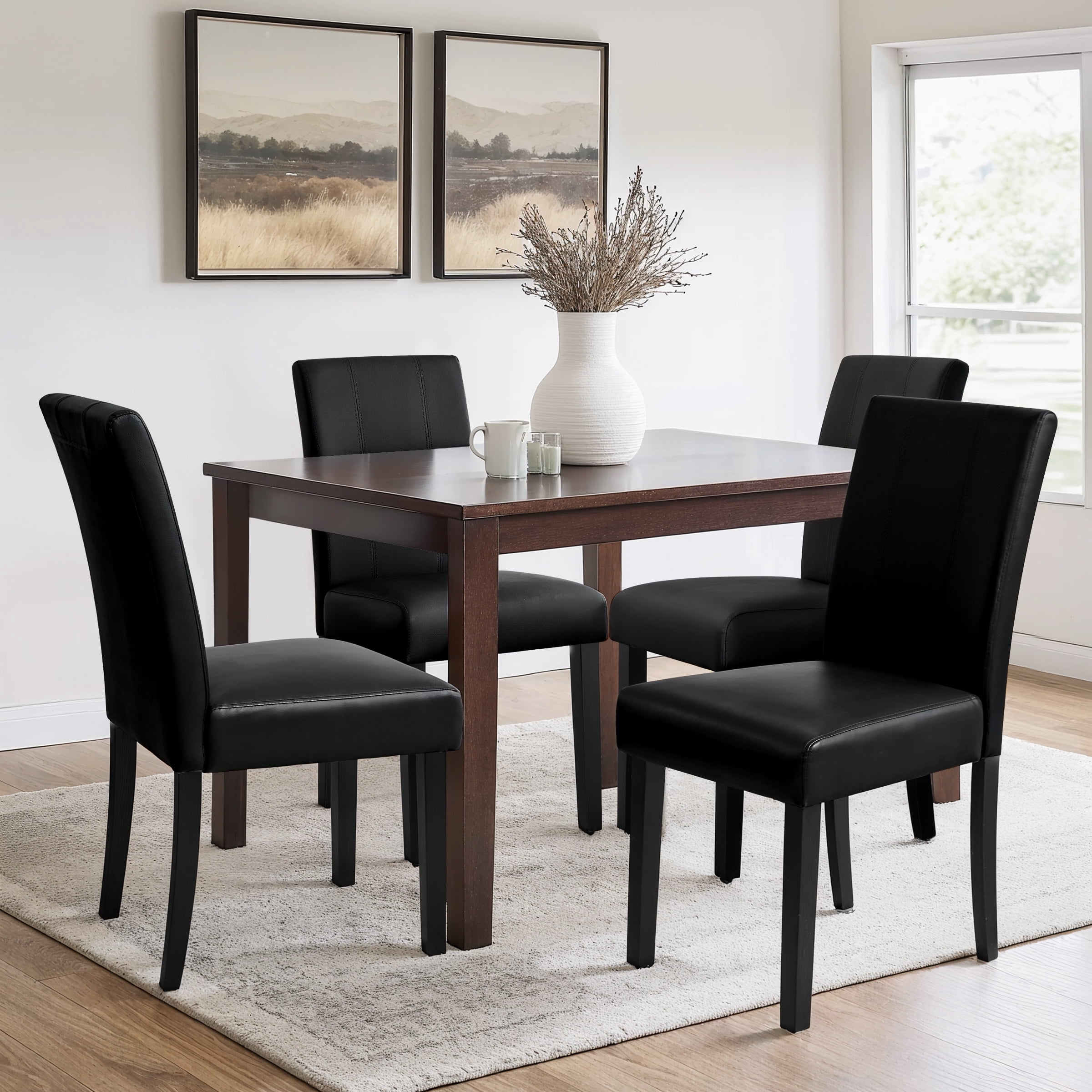 Subrtex Faux Leather Indoor Dining Chair Set of 4, Modern Mid-Century Chairs for Home, Black