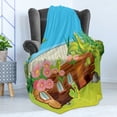 thumbnail image 4 of Caterpillar Soft Flannel Fleece Blanket, Caterpillars in the Backyard Cartoon Style Illustration with Flowers and Fence, Cozy Plush for Indoor and Outdoor Use, 70" x 90", Multicolor, by Ambesonne, 4 of 5
