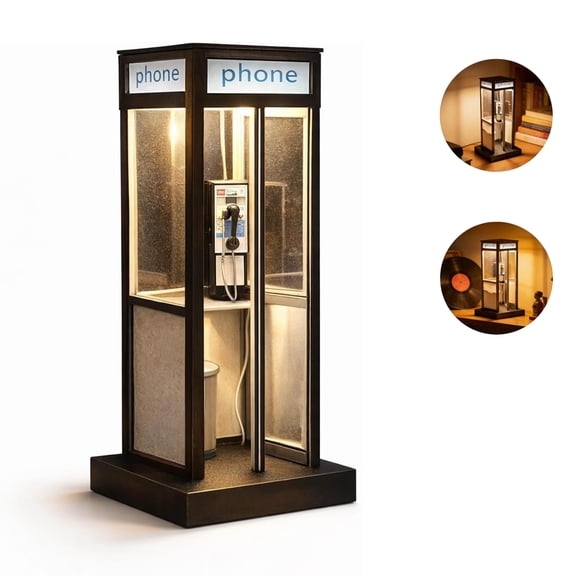 Retro Vintage Tall Phonebooth Lamp, Detailed Phone Booth Design Warm LED Table Light,Classic Design, Warm Ambient Lighting, USB Powered Decorative Night Light for Home, Office & Coffee Shop