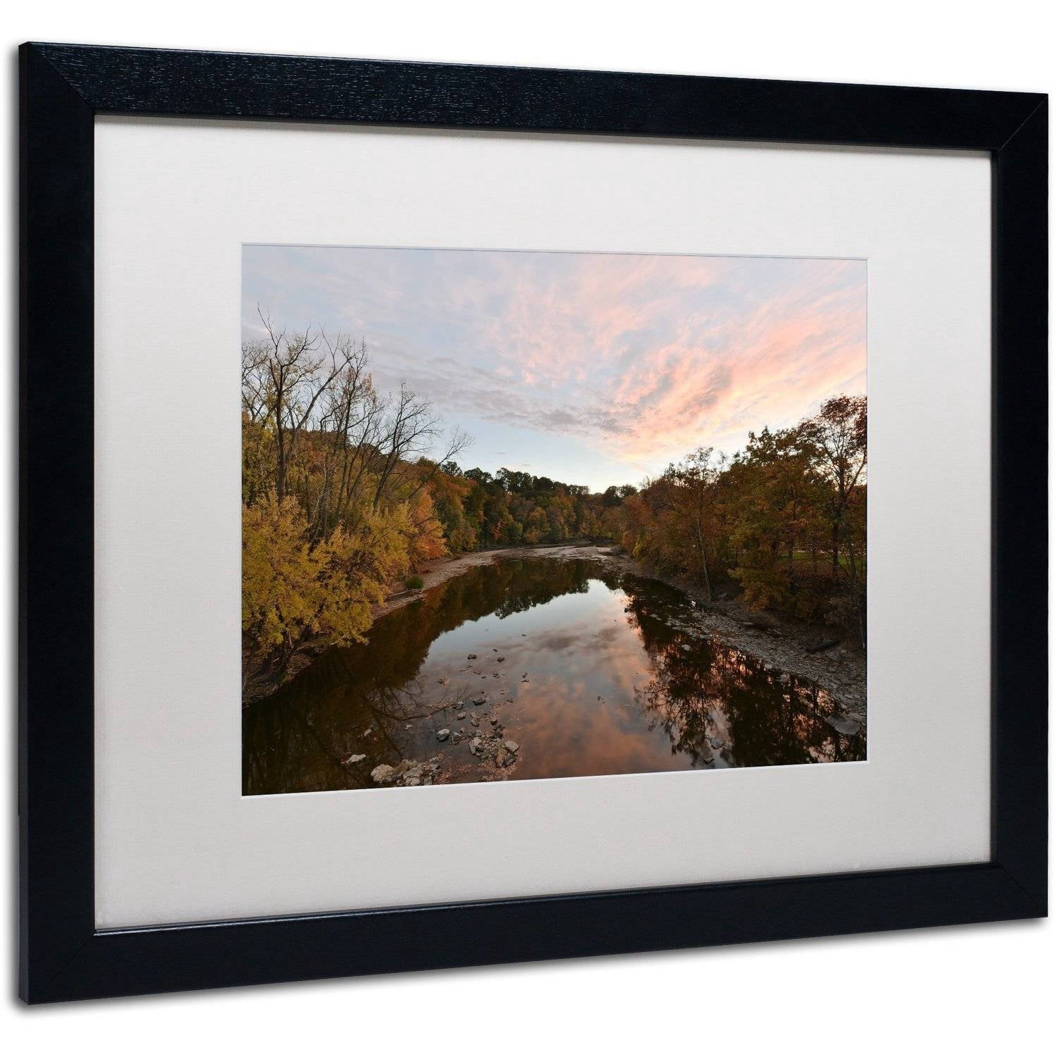 Trademark Fine Art "Rocky River Autumn Sunset" Canvas Art by Kurt Shaffer, White Matte, Black Frame