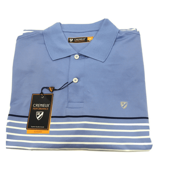 85 $ Cremieux Performance MENS Short-Sleeve Stripe Polo Shirt LT BLUE L