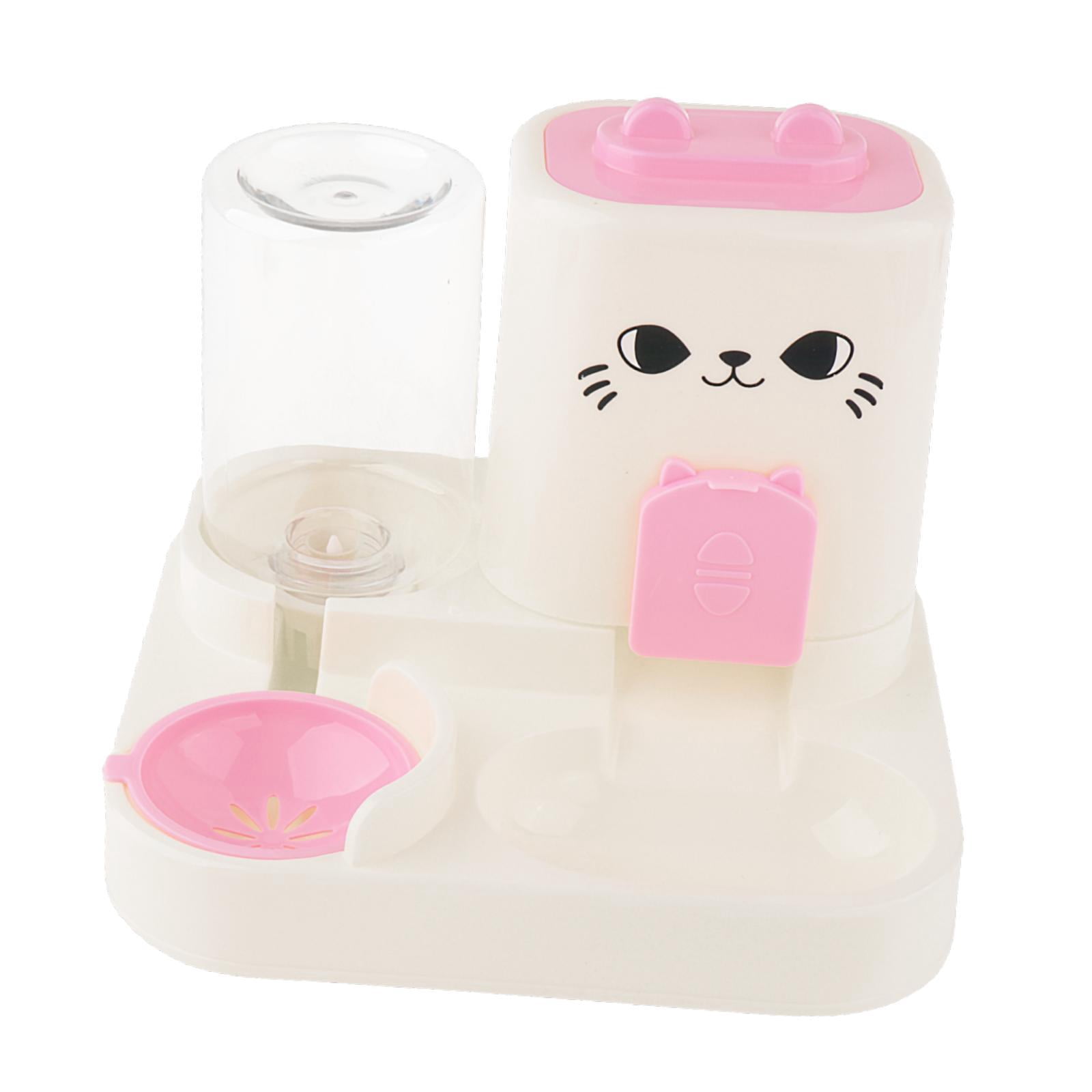 Stgfyxgs 2 in 1 Automatic Pet Feeder Water Dispenser Portable Travel Supplies Cat Food Bowl Food Container for Kitten Small Dogs Bunny Pink