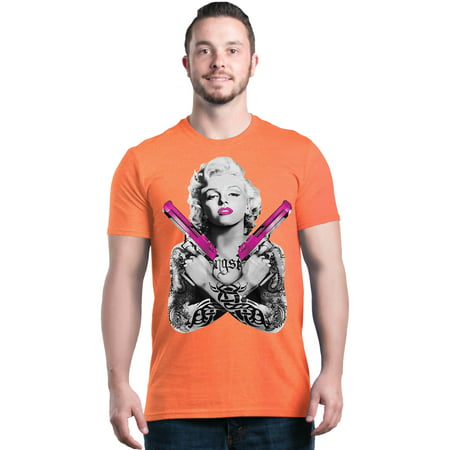 Shop4Ever Men's Tattooed Marilyn Pink Guns Gangster Graphic T-shirt