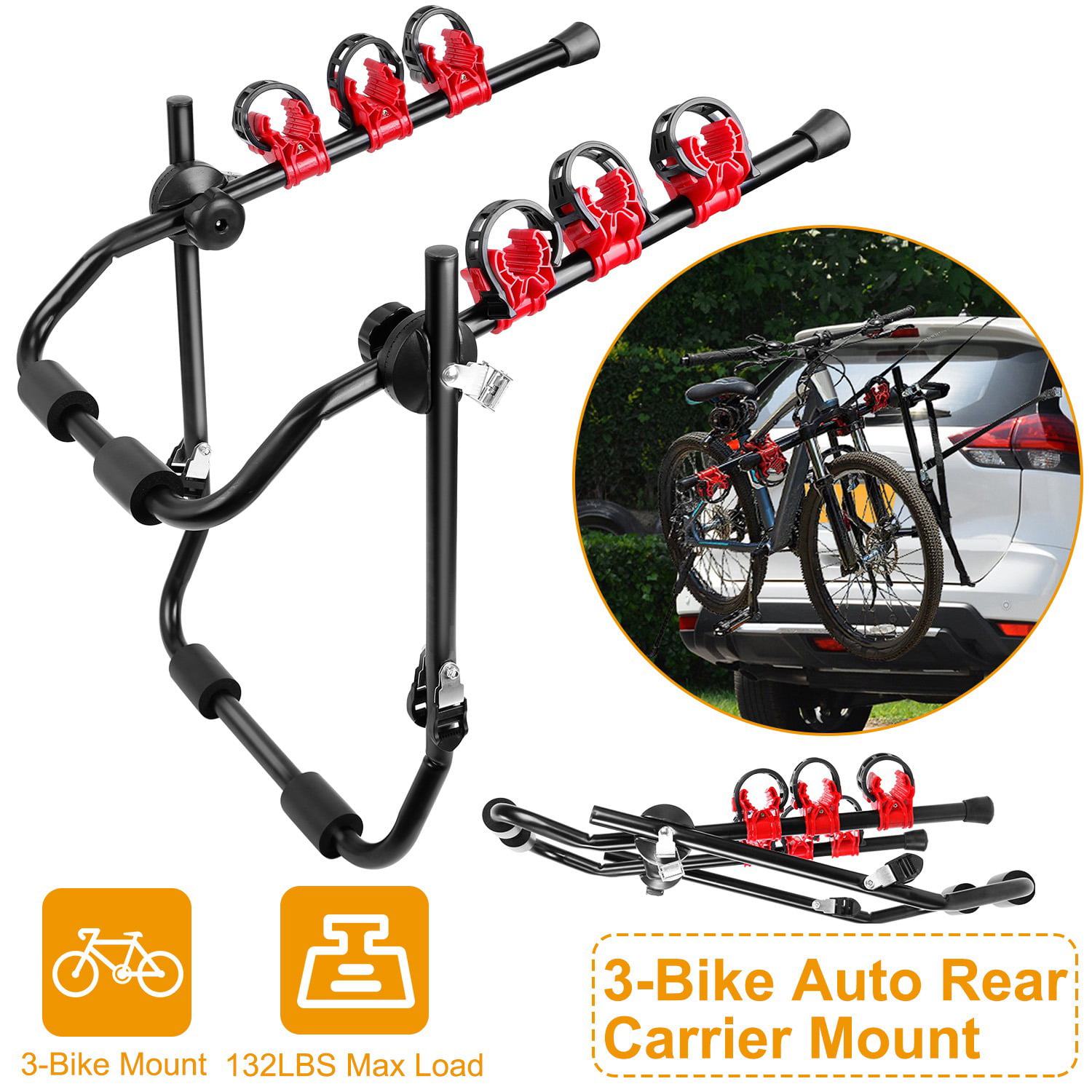 3 Bicycle Bike Heavy Duty Car Cycle Carrier Rack Hatchback Rear Mount Mounted 