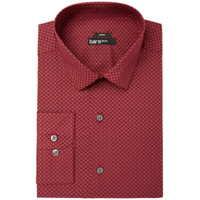 bar III Chemise Habillée Ajustée pour Hommes, Rouge, Col 16-16.5 Pouces Manches 32-33 Pouces