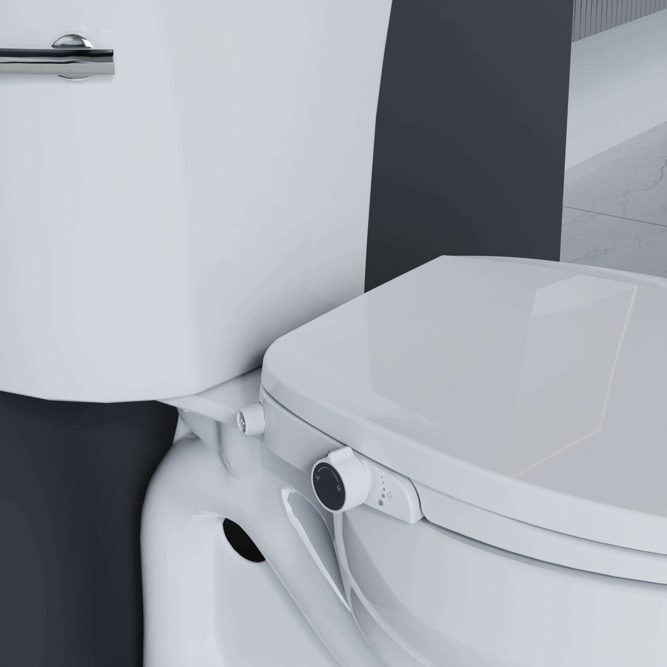 Mainstays Round Non-Electric Bidet Toilet Seat with Dual Self-Cleaning Nozzles, Daisy White