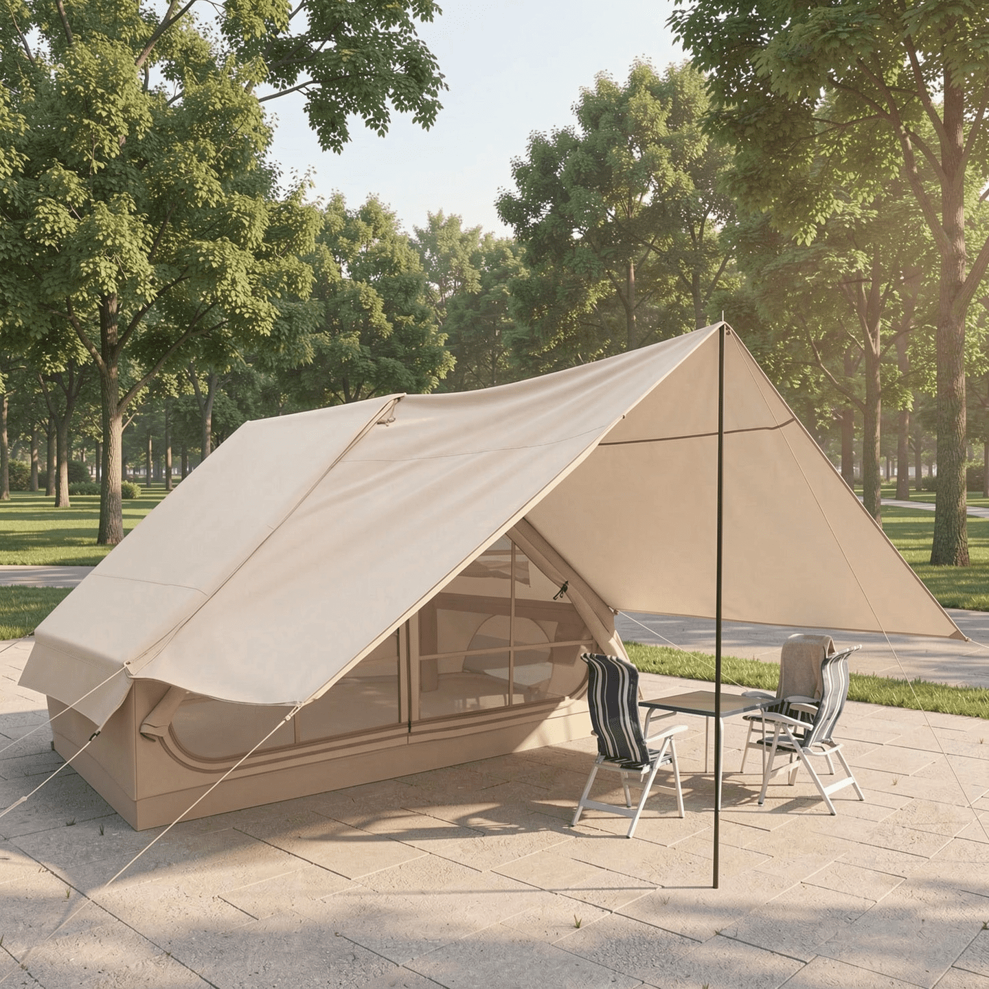 Biotree 4-6 Person Inflatable Camping Tent with Front Porch and Carrying Bag for Family Outdoor Adventures, Beige