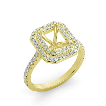 Emerald Semi Mount Ring - .85 ct Emerald Cut Diamond Double Halo Engagement Ring Semi Mount 18k Yellow Gold