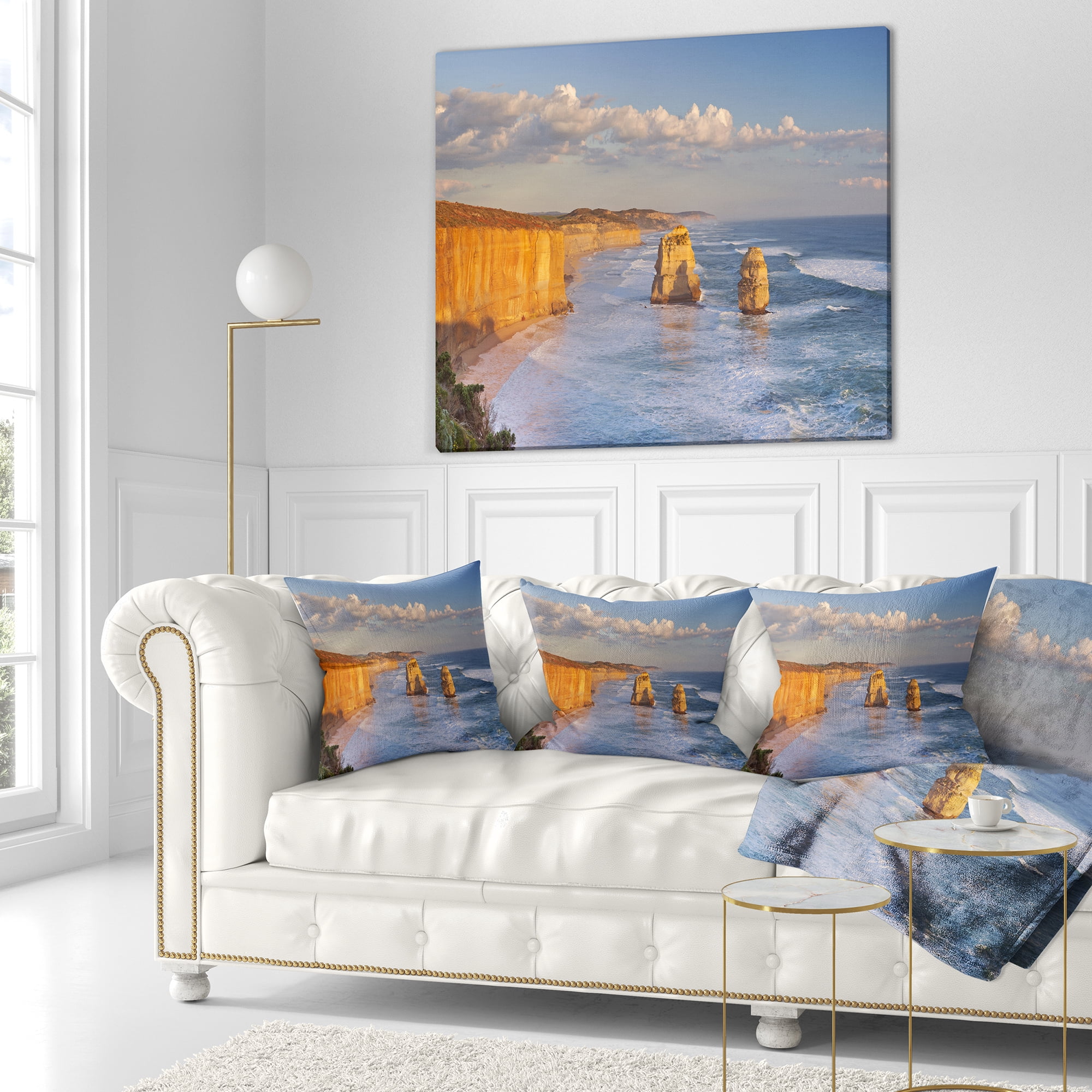 Designart Twelve Apostles on Ocean Road - Seashore Throw Pillow - 16x16
