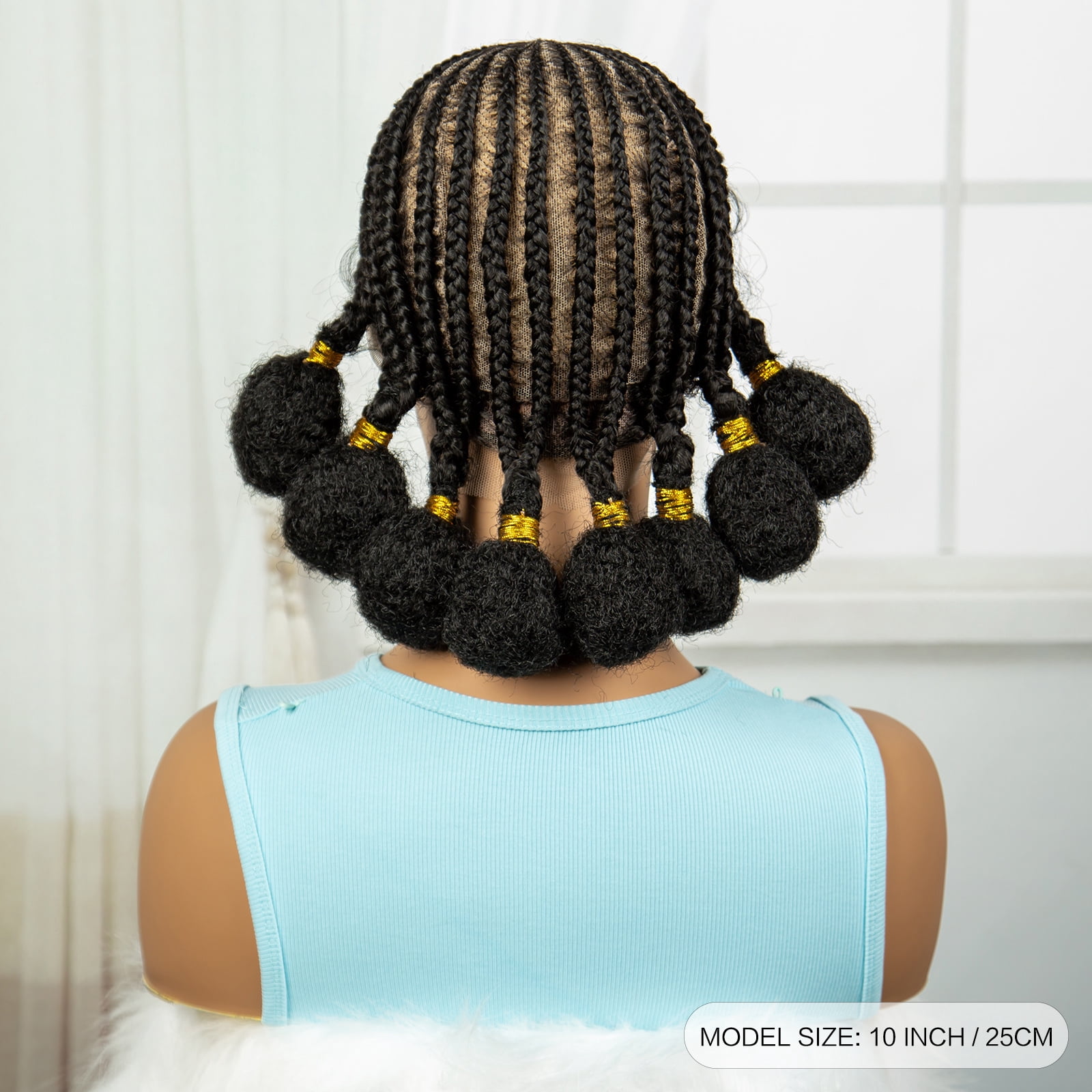10 Inches Short Bantu Synthetic Full Lace African Cornrow Braided Wigs with Baby Hair for Women Knotless Braiding Wig