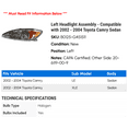 thumbnail image 2 of Left Headlight Assembly - Compatible with 2002 - 2004 Toyota Camry Sedan 2003, 2 of 2