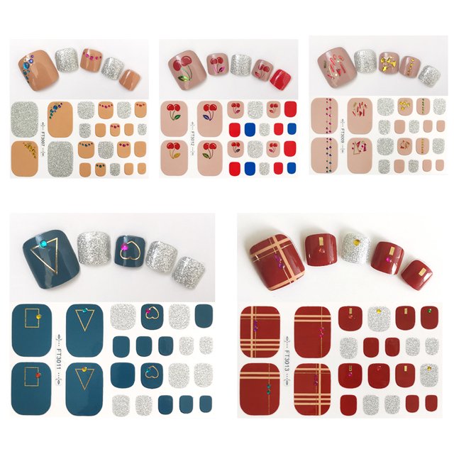 5 hojas de pegatinas 3D impermeables para uñas de los pies, láminas adhesivas de cobertura completa, calcomanías 3D DIY para mujeres y niños con 5 limas de uñas.