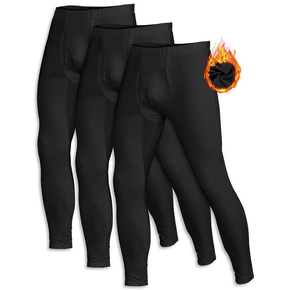 3 Pack Men's Thermal Underwear Bottom Fleece Lined Pant Long Johns Leggings for Men Base Layer for Cold Weather Black-Black-Black M