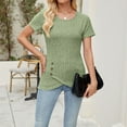 thumbnail image 5 of Tnhcen Women's New Solid Crew Neck Decorative Button Wrinkle Short Sleeve Top - S-2XL Plus Size Friendly | Polyester Spandex Blend Summer Casual Essentials, 5 of 9