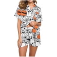 thumbnail image 6 of 2 Pieces Halloween Pajamas Set for Women Cozy Lounge Outfit Pumpkin Ghost Sleepwear Top and Shorts Festival Everyday Wear, 6 of 8