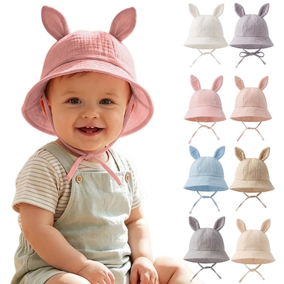GERsome Cotton Sun Hats for Toddlers Boy Girl 0-3 Years Sun Protection Bucket Hats with Adjustable Chin Strap Pink