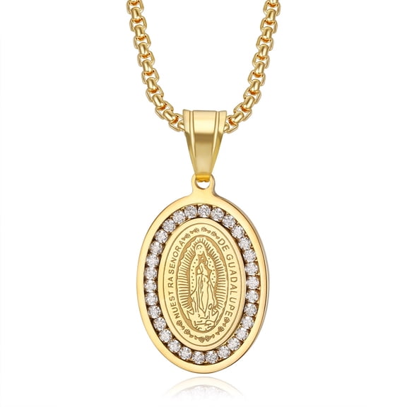 Religious Virgin Mary Pendant Female 14K Gold Plated Madonna Round Necklace for Women Fashion Party Jewelry Gift
