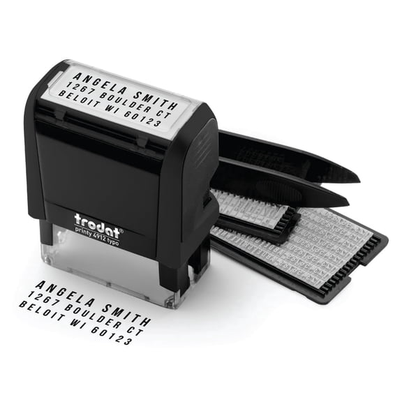 Trodat Printy 4912 Self-Inking Do-It-Yourself (DIY) 4 Line Custom Stamp Kit with Black Ink, Impression Size: 3/4” x 1-7/8”