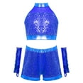 thumbnail image 5 of Sholeno Girls 3Pcs Dance Set Sequin Crop Top with Shorts Gloves Outfits for Hip Hop Jazz Workout Performance Blue 16, 5 of 7