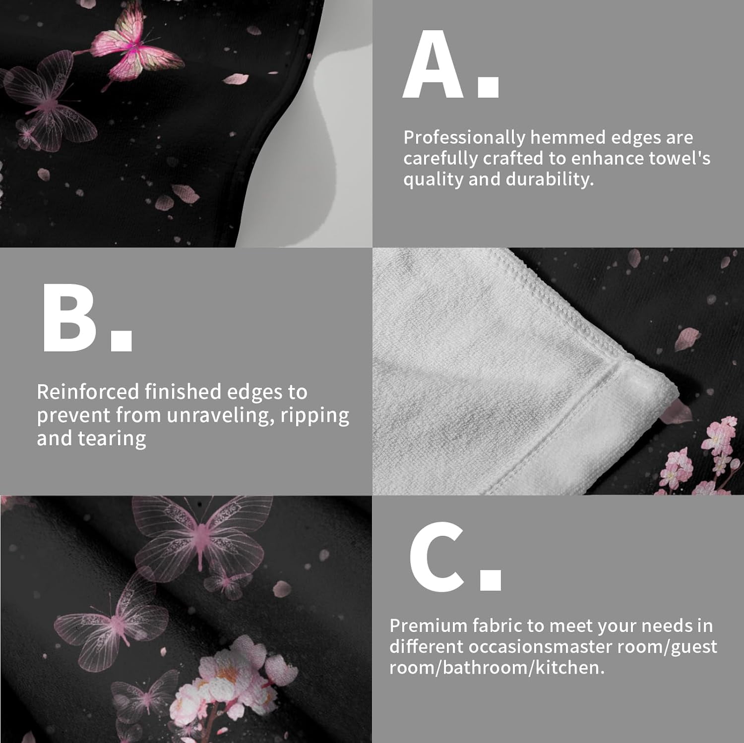 Pink Cherry Blossom Hand Towel - Abstract Butterflies Bath Face Towels Set of 2 Blossoming Sakura Flowers Branch Tea Towels Guest Towels Kitchen Dish Towel Decor