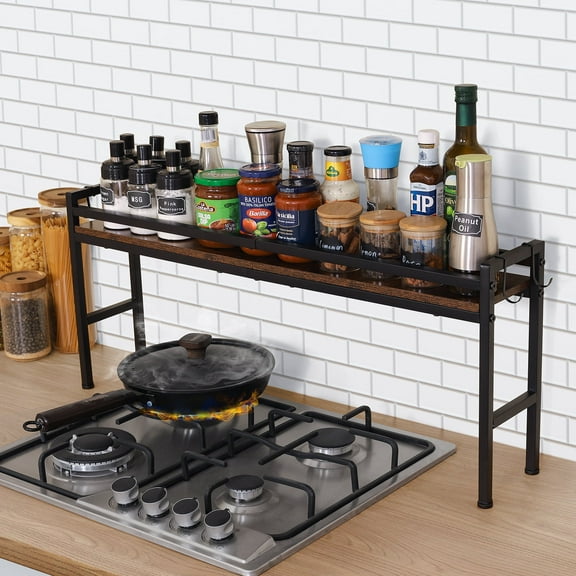 Spice Rack Shelf for Kitchen Stove,Stove Top Shelf with 4 hooks Extra Storage Countertop, Seasoning Organizer ,Kitchen Organizers and Storage