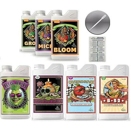Advanced Nutrients Bloom Grow Micro 1L & B-52 500mL Big Bud 500mL Voodoo Juice 500mL Overdrive 500mL Bundle  Conversion Chart and 3mL (Best Fertilizer For Big Buds)