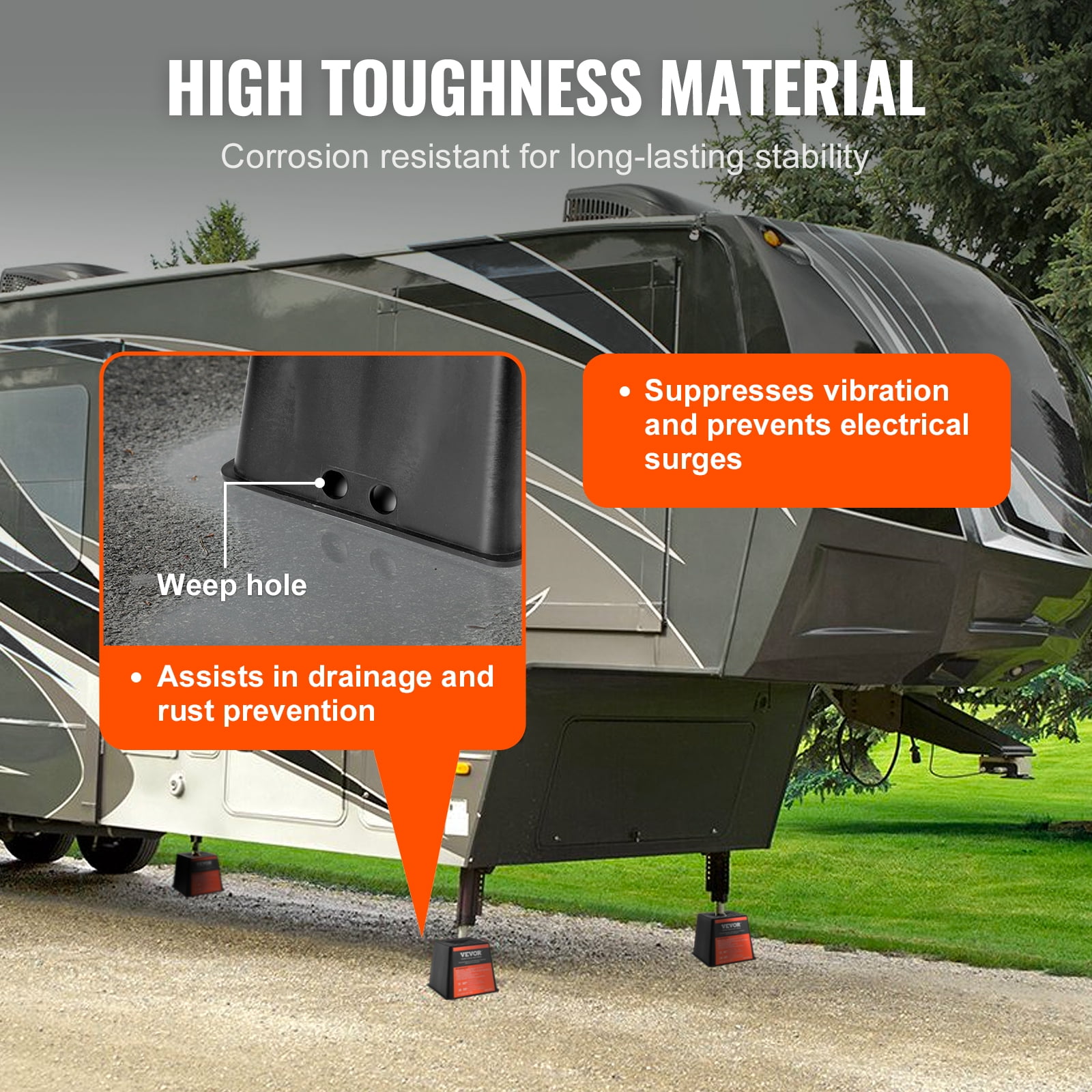 VEVOR Trailer Jack Block, 6000 lbs Capacity per RV Leveling Block, High-quality Polypropylene RV Camper Stabilizer Blocks, RV Travel Accessories Use for Any Tongue Jack, Post, Foot,5th Wheels,4-Pack