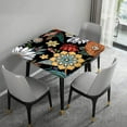 thumbnail image 4 of Boho Floral Square Fitted Tablecloth, Flowers Black Vintage Card Table Cover, Outdoor Washable Elastic Table Cloth Plastic Cover for Square Table for Picnic Garden Patio, Fits to 36x36 In Table, 4 of 6