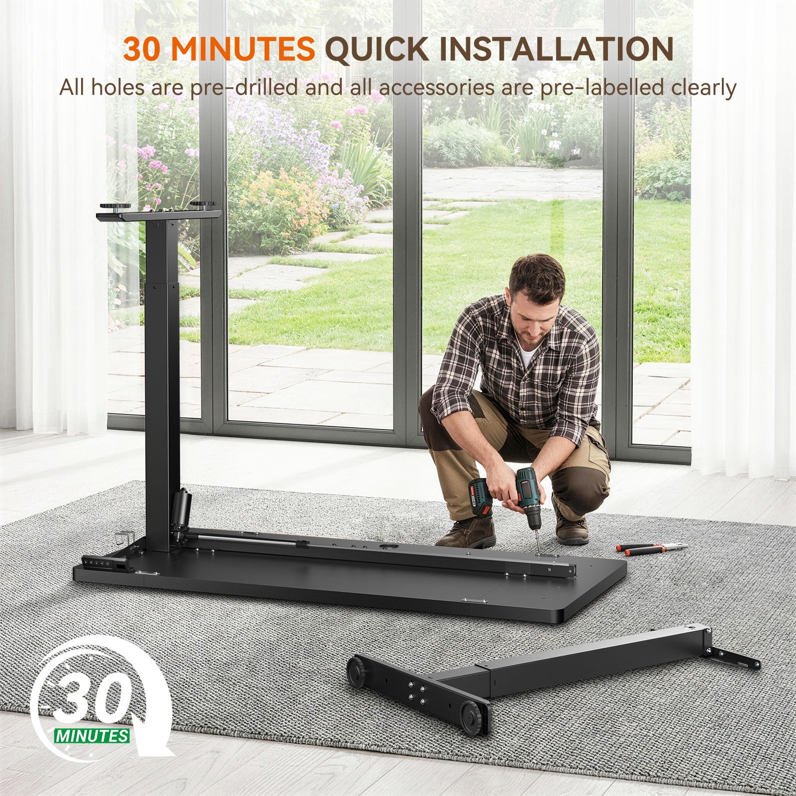 Height Adjustable Electric Standing Desk, 55×24 Inch Sit Stand Desk with 3 Memory Presets, Electric Height Adjustable Home Office Computer Desk, Cable Management Box, 2 Hooks and 5 Cable Ties, Black