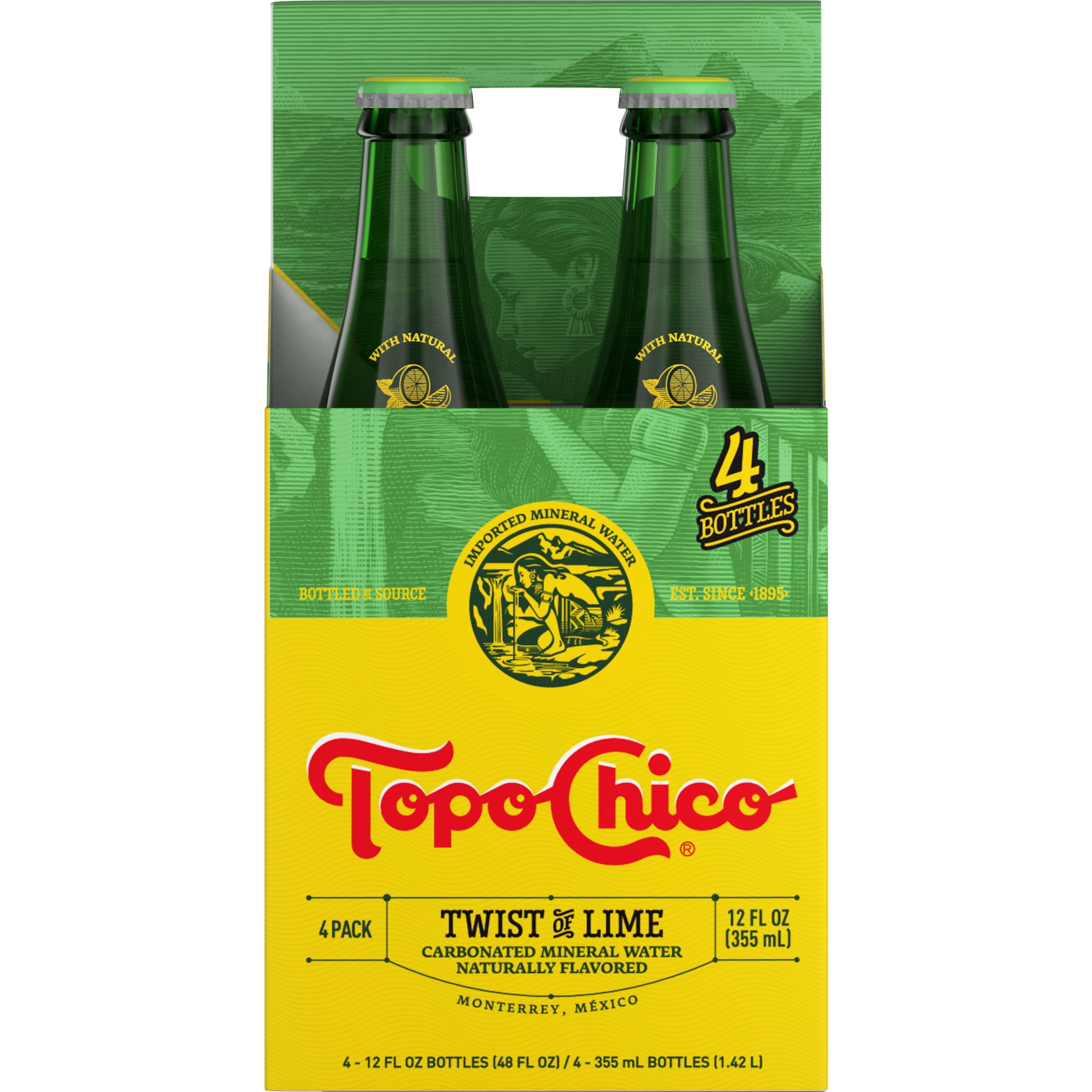 (2 pack) Topo Chico Mineral Water Twist of Lime Sparkling Water Glass Bottles, 12 fl oz, 4 Pack