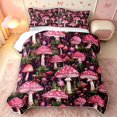 thumbnail image 2 of Homewish Hot Pink Mushrooms Bed Spread Queen,Cute Cartoon Fungus Plant Queen Coverlet Set,Black Reversible,3pcs, 2 of 7