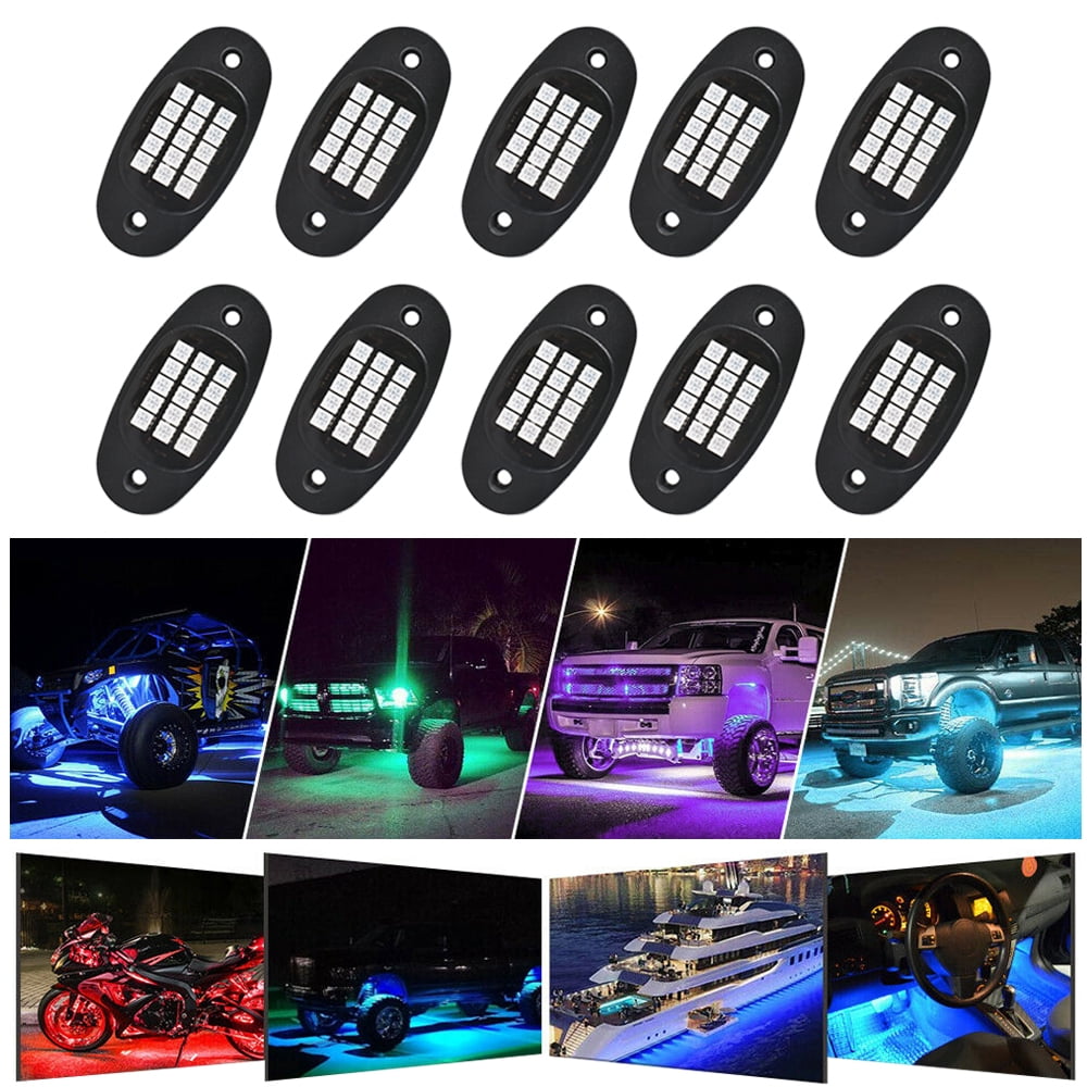 Labwork 10 Pods RGB LED Rock Lights, Multicolor Neon Underglow Waterproof Music Lighting Kit Underbody Neon Music Light Bluetooth APP Control for Car ATV SUV Motorcycle