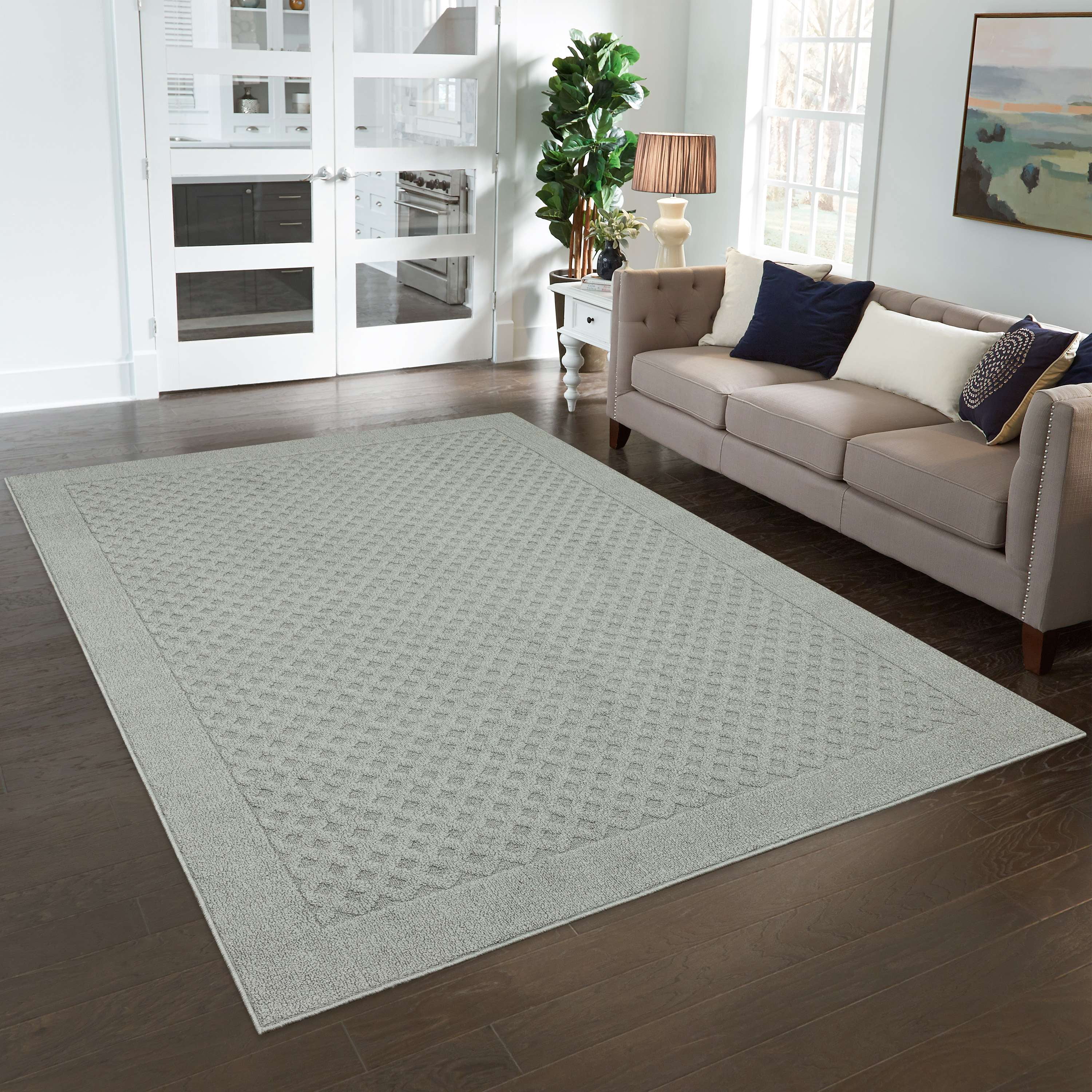 (2 pack) Mainstays Dylan Solid Diamond Olefin Pewter Gray Indoor Area Rug, 7' x 10'