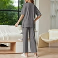 thumbnail image 3 of WTOBBY Women's Loose Fashion Solid Color Split Hem Round Neck Short Sleeve Top and Long Pants Two Piece Casual Summer Set for Women,Gray XL, 3 of 6
