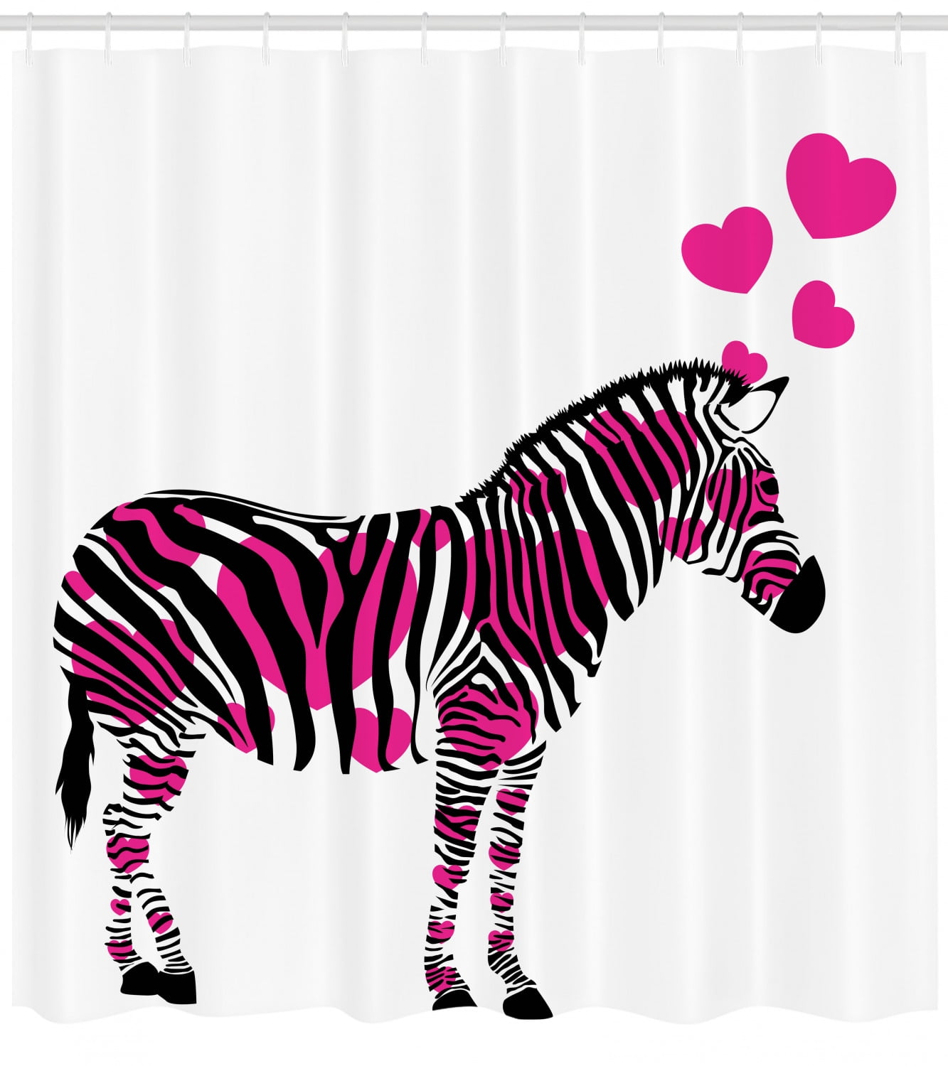 Pink Zebra Shower Curtain, Zebra in Love Figure with Hearts Pastel