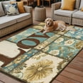 thumbnail image 2 of Fsddascl Vintage Floral Check Outdoor Rug for Patio/Deck/Porch, Non-Slip Large Area Rug 5 x 8 Ft, Blue Yellow Love Buffalo Plaid Indoor Outdoor Rugs Washable Area Rugs, Reversible Camping Rug Carpet, 2 of 5