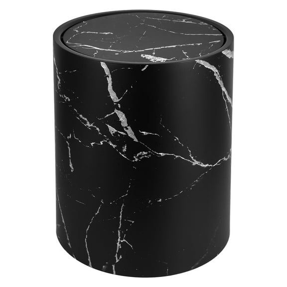 Hemoton Swing Lid Kitchen Trash Bin with Marbling Style for Storage Black PP Material 7 Gallons