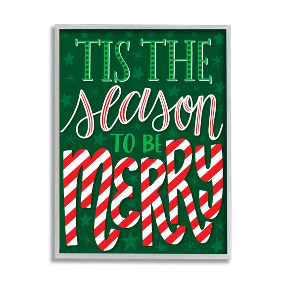 Tis The Season To Be Merry Patterned Holiday Graphic Art Gray Framed Art Print Wall Art