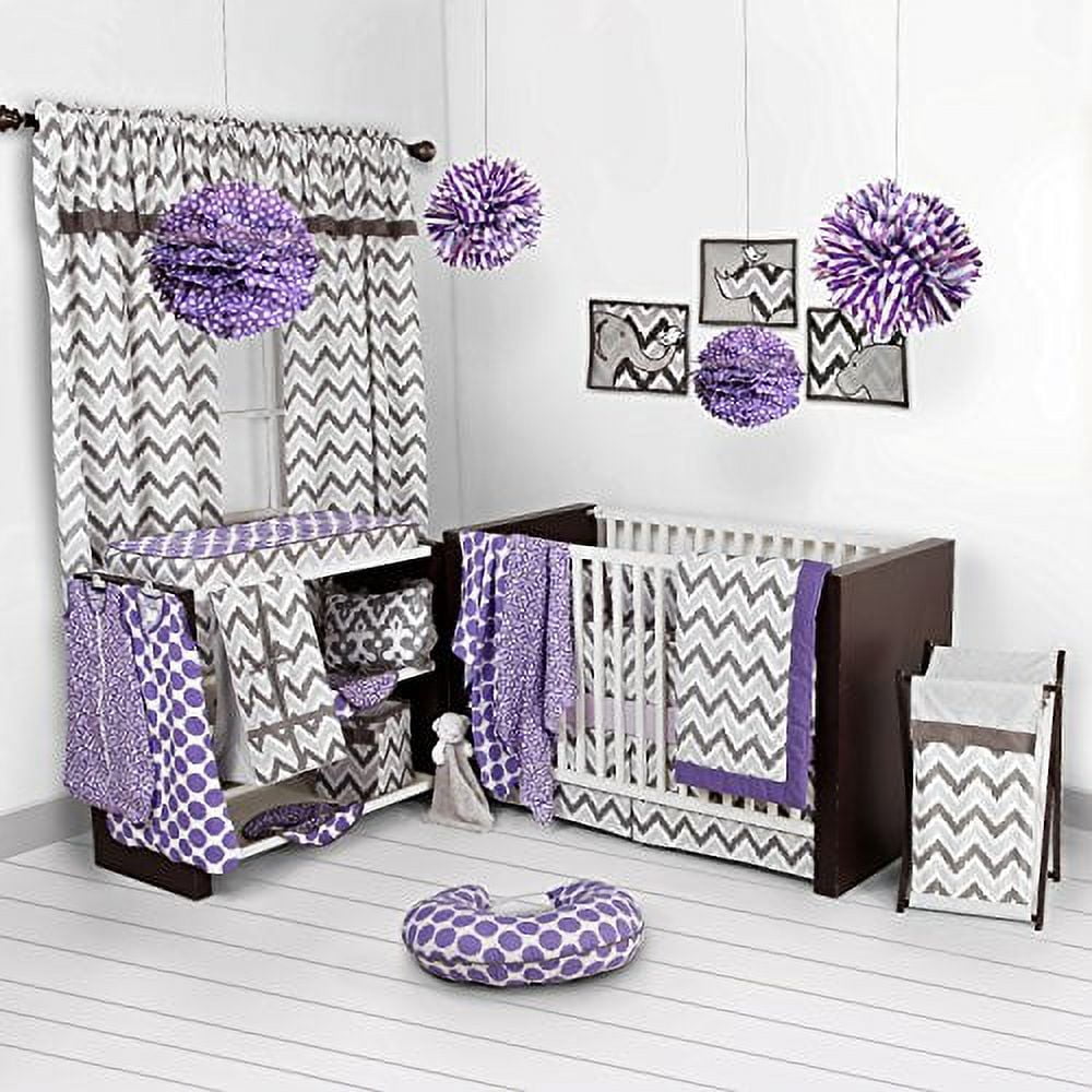 Bacati Ikat Zigzag Grey & Muslin Purple Dots Changing Pad Cover