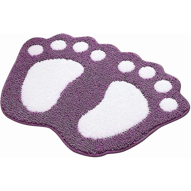 Non-slip Absorbent Bathroom Rug, Big Feet Design, Polyester, Purple, 48 X 67 Cm