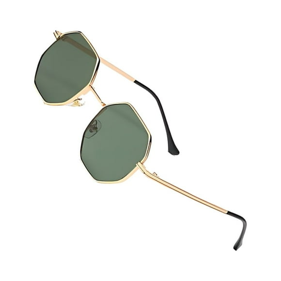 Sonducket Gafas de sol hexagonales de metal con protección UV Gafas de sol ligeras y elegantes de metal hexagonal Uv400 Lentes verde negruzco