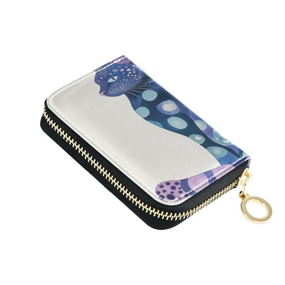 Leather Zipper Card Bag 4.7x3.1x0.8Inch Women's Card Bag Coin Purse Credit Card Bag Bank Card Bag Business Card Bag Coin Bag Blue Pretty Cat