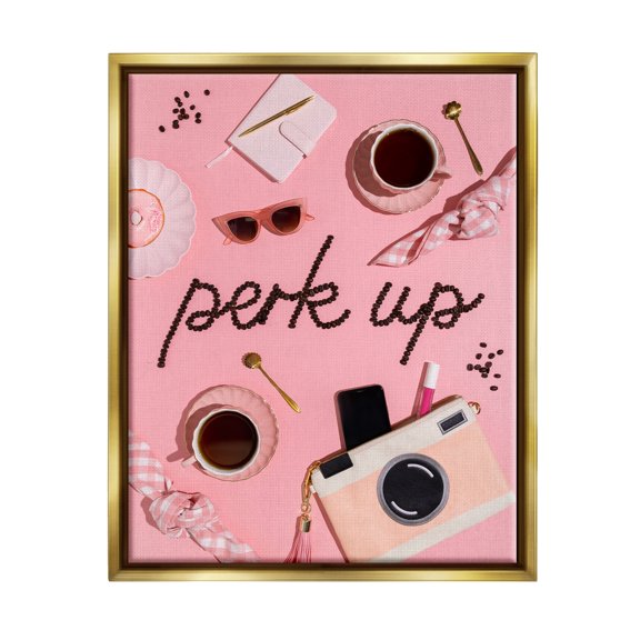 Stupell Industries Perk Up Glam Coffees Food & Beverage Painting Gold Floater Framed Art Print Wall Art, 17 x 21