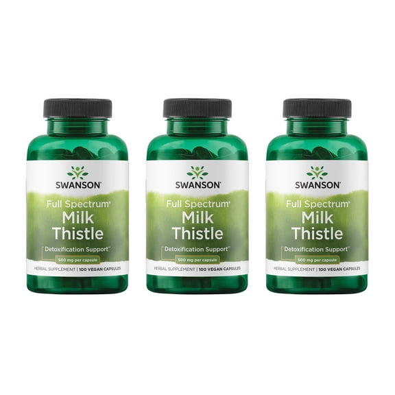 Swanson Milk Thistle - Herbal Liver Support Supplement - Natural Formula Helping to Maintain Overall Health & Wellbeing - (100 Capsules, 500mg Each) 3 Pack